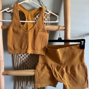 Mustard Yellow Ribbed Bralette and Shorts Set